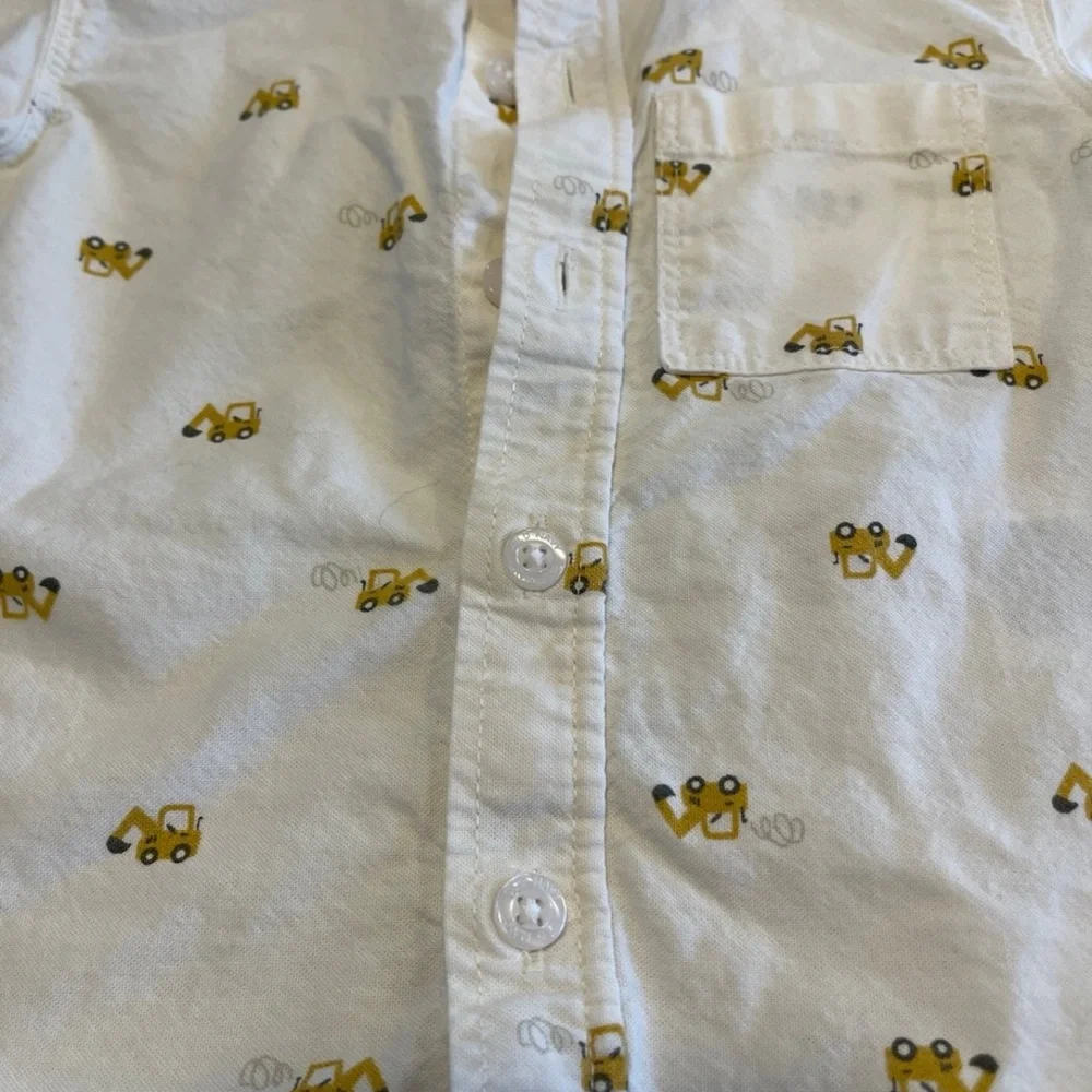 Old Navy excavator long sleeve white button-down shirt for size 12 to 18 months